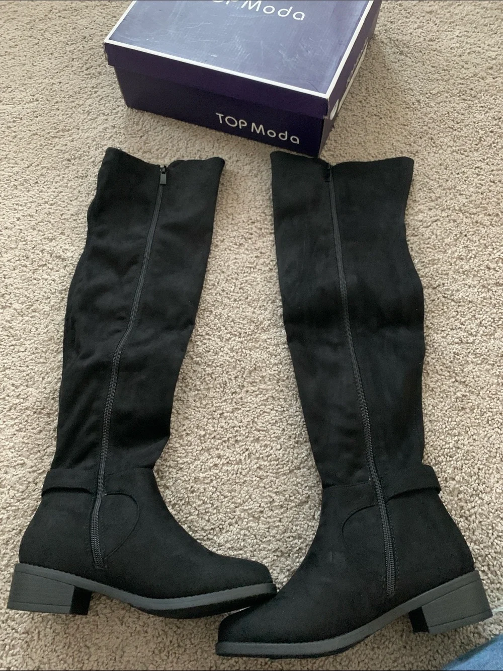 TOP Moda Black Suede Over-the-Knee GOLD Buckle Boots